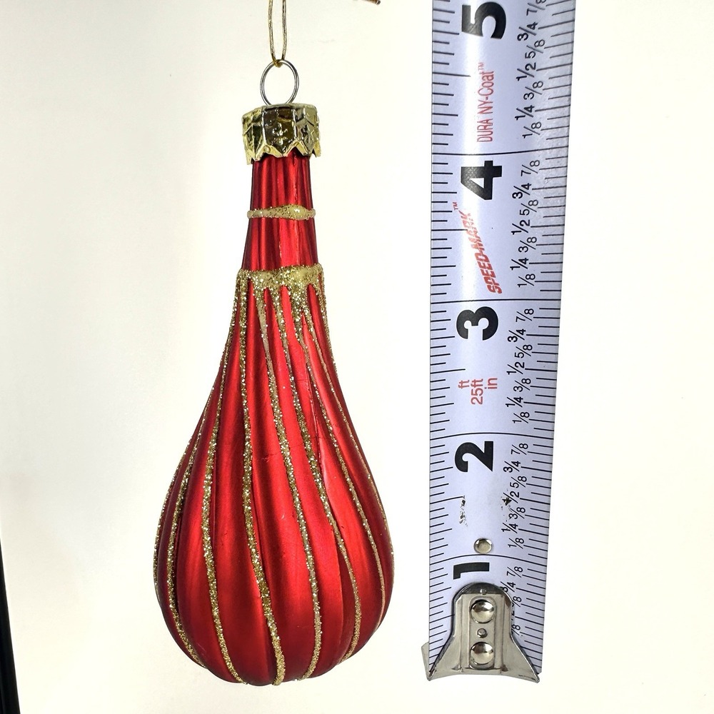 Glass Christmas Ornaments Balls & Teardrop Set of 3 Red And Gold Glass - Picture 4 of 5